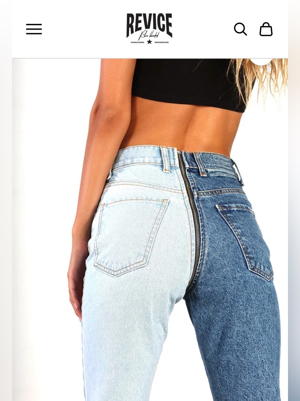 REVICE Tokyo Two-Tone High-Rise Jeans in Dark and Light Blue